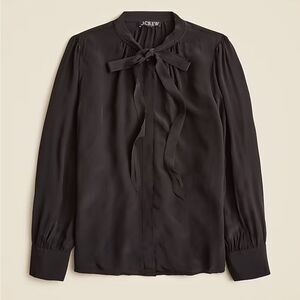 J. Crew Tie-neck blouse‎ in crepe de chine black satin size 2
